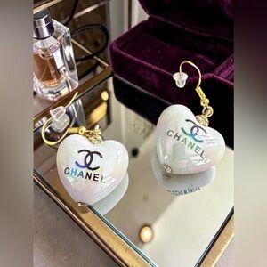 Custom White Iridescent Acrylic Zipper-pull Pendant Earrings